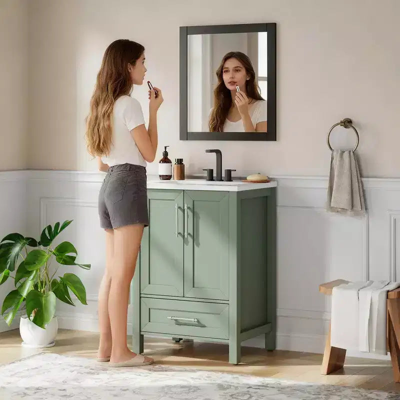 Mobile lavabo da bagno freestanding in verde chiaro/legno naturale/noce/bianco con lavello, 24"/30"/36", singolo