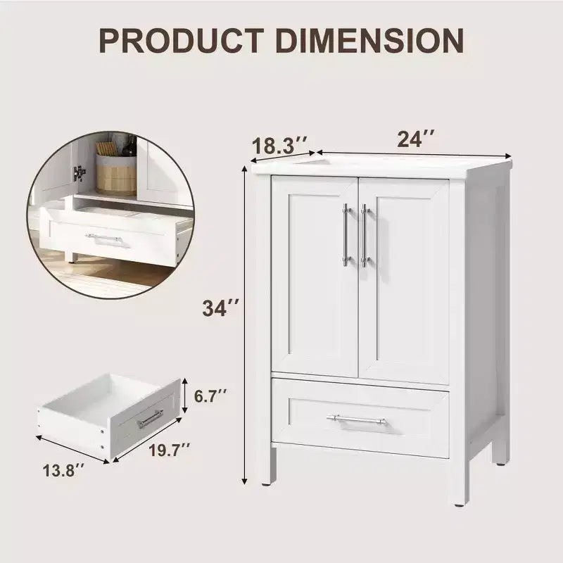 Mobile lavabo da bagno freestanding in verde chiaro/legno naturale/noce/bianco con lavello, 24"/30"/36", singolo