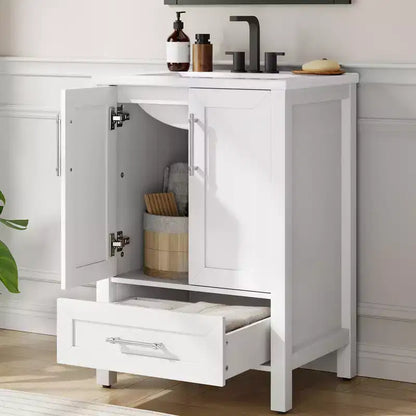 Mobile lavabo da bagno freestanding in verde chiaro/legno naturale/noce/bianco con lavello, 24"/30"/36", singolo