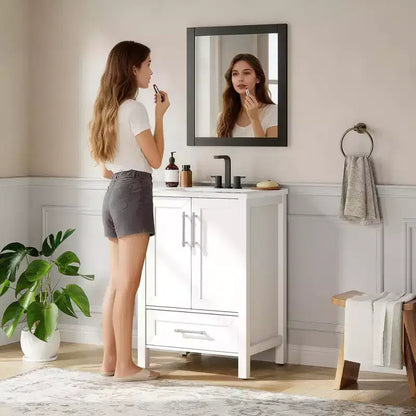Mobile lavabo da bagno freestanding in verde chiaro/legno naturale/noce/bianco con lavello, 24"/30"/36", singolo