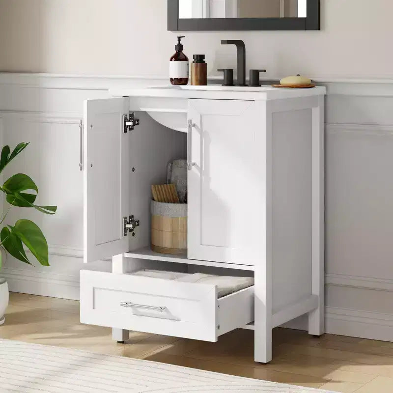 Mobile lavabo da bagno freestanding in verde chiaro/legno naturale/noce/bianco con lavello, 24"/30"/36", singolo
