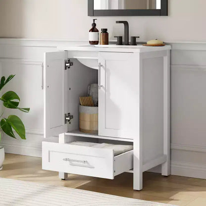 Mobile lavabo da bagno freestanding in verde chiaro/legno naturale/noce/bianco con lavello, 24"/30"/36", singolo