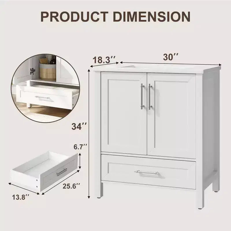 Mobile lavabo da bagno freestanding in verde chiaro/legno naturale/noce/bianco con lavello, 24"/30"/36", singolo