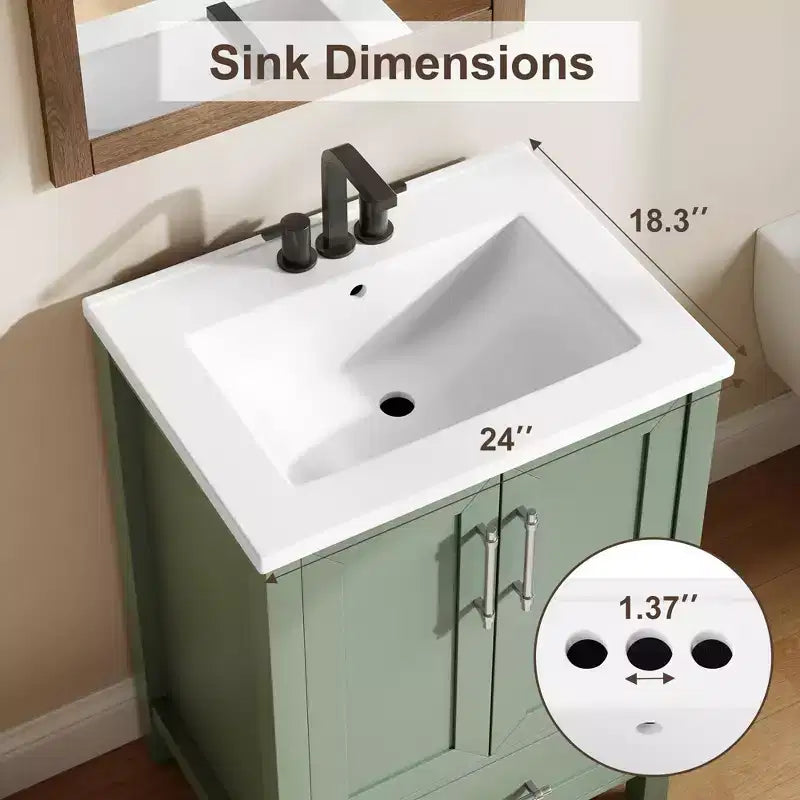 Mobile lavabo da bagno freestanding in verde chiaro/legno naturale/noce/bianco con lavello, 24"/30"/36", singolo