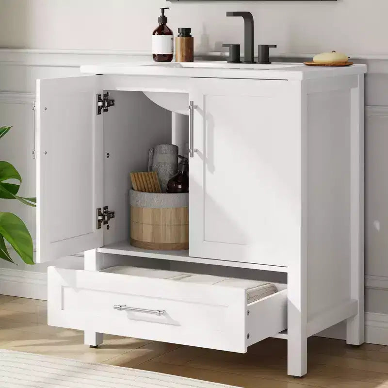 Mobile lavabo da bagno freestanding in verde chiaro/legno naturale/noce/bianco con lavello, 24"/30"/36", singolo