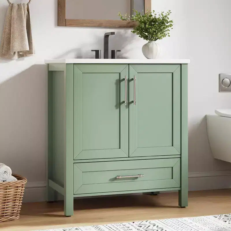 Mobile lavabo da bagno freestanding in verde chiaro/legno naturale/noce/bianco con lavello, 24"/30"/36", singolo