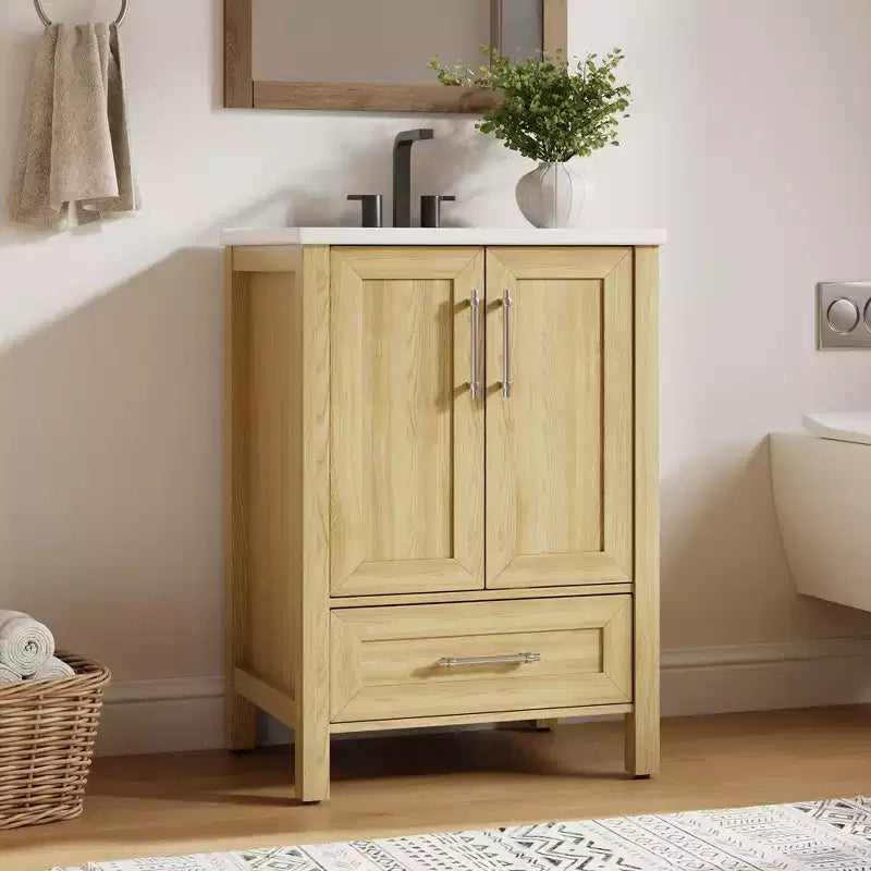 Mobile lavabo da bagno freestanding in verde chiaro/legno naturale/noce/bianco con lavello, 24"/30"/36", singolo