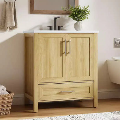 Mobile lavabo da bagno freestanding in verde chiaro/legno naturale/noce/bianco con lavello, 24"/30"/36", singolo