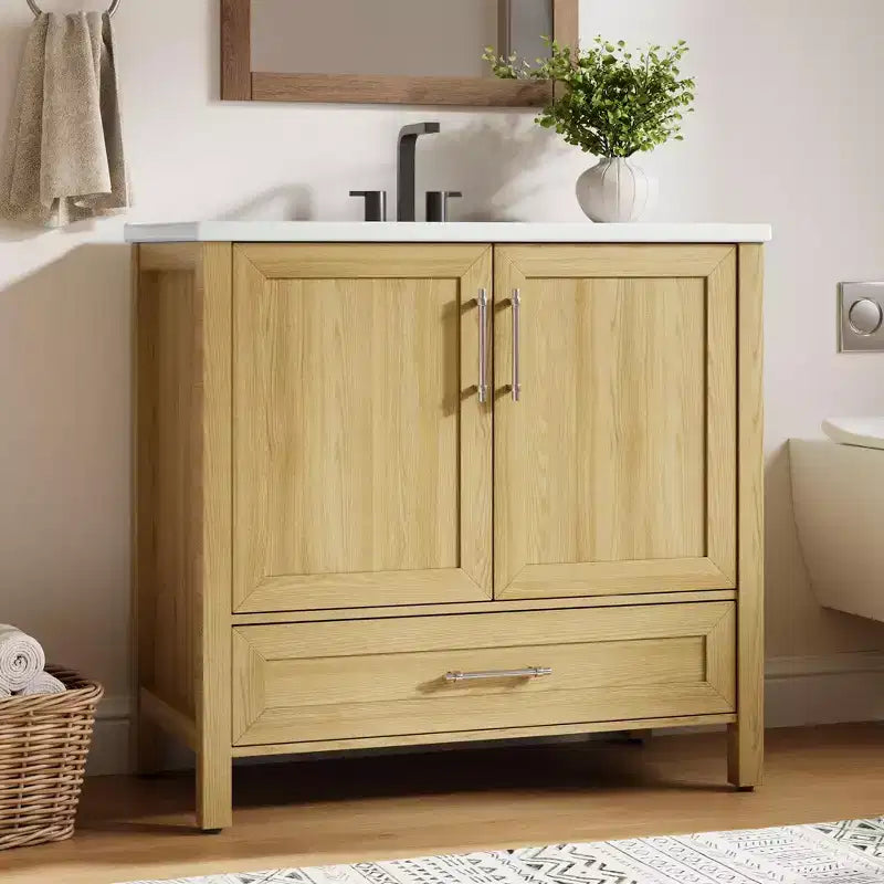 Mobile lavabo da bagno freestanding in verde chiaro/legno naturale/noce/bianco con lavello, 24"/30"/36", singolo