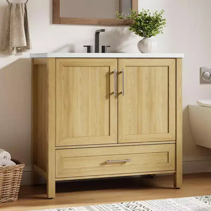 Mobile lavabo da bagno freestanding in verde chiaro/legno naturale/noce/bianco con lavello, 24"/30"/36", singolo