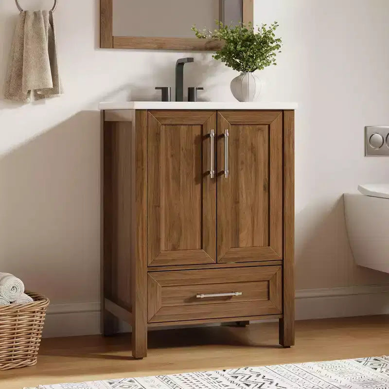 Mobile lavabo da bagno freestanding in verde chiaro/legno naturale/noce/bianco con lavello, 24"/30"/36", singolo