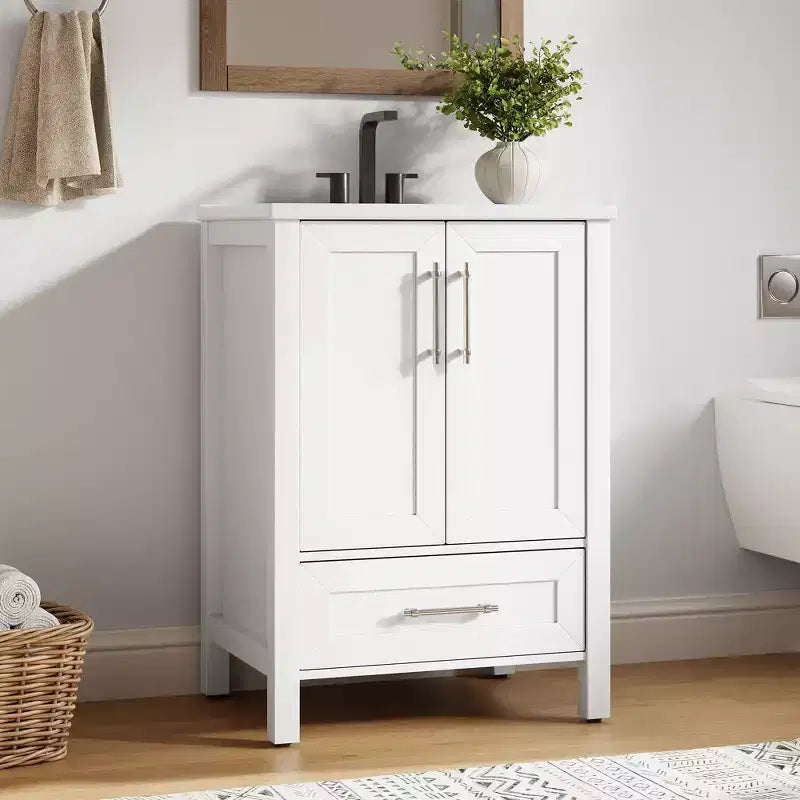 Mobile lavabo da bagno freestanding in verde chiaro/legno naturale/noce/bianco con lavello, 24"/30"/36", singolo