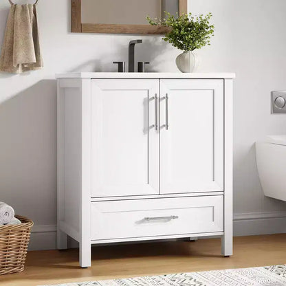 Mobile lavabo da bagno freestanding in verde chiaro/legno naturale/noce/bianco con lavello, 24"/30"/36", singolo
