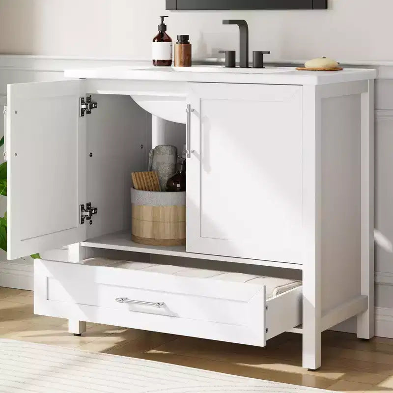 Mobile lavabo da bagno freestanding in verde chiaro/legno naturale/noce/bianco con lavello, 24"/30"/36", singolo