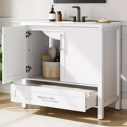 Mobile lavabo da bagno freestanding in verde chiaro/legno naturale/noce/bianco con lavello, 24"/30"/36", singolo