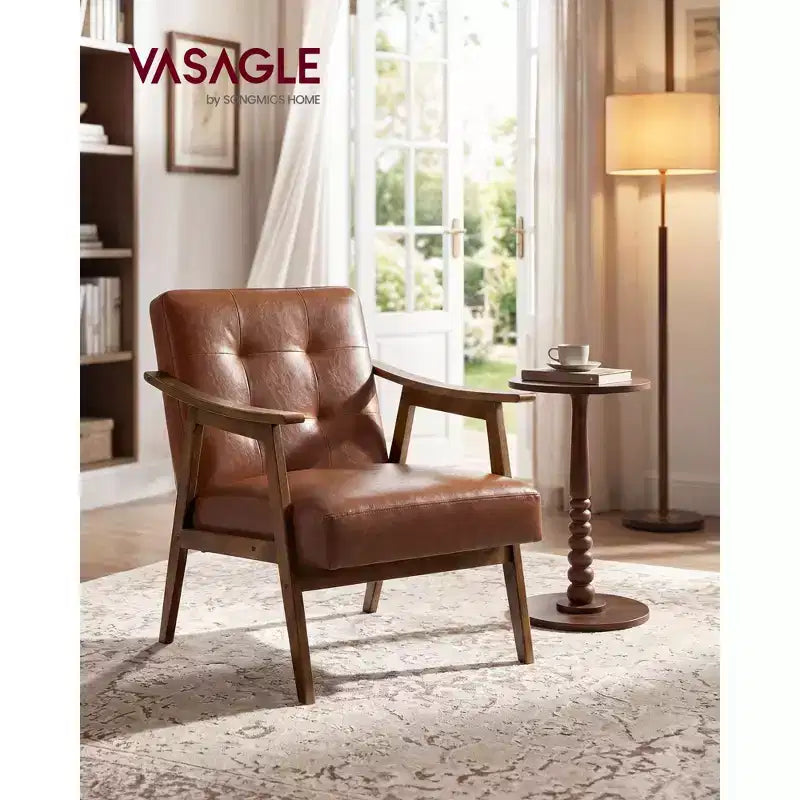 Poltrona imbottita in similpelle trapuntata beige/nero/marrone/bianco, stile Mid-Century, seduta singola