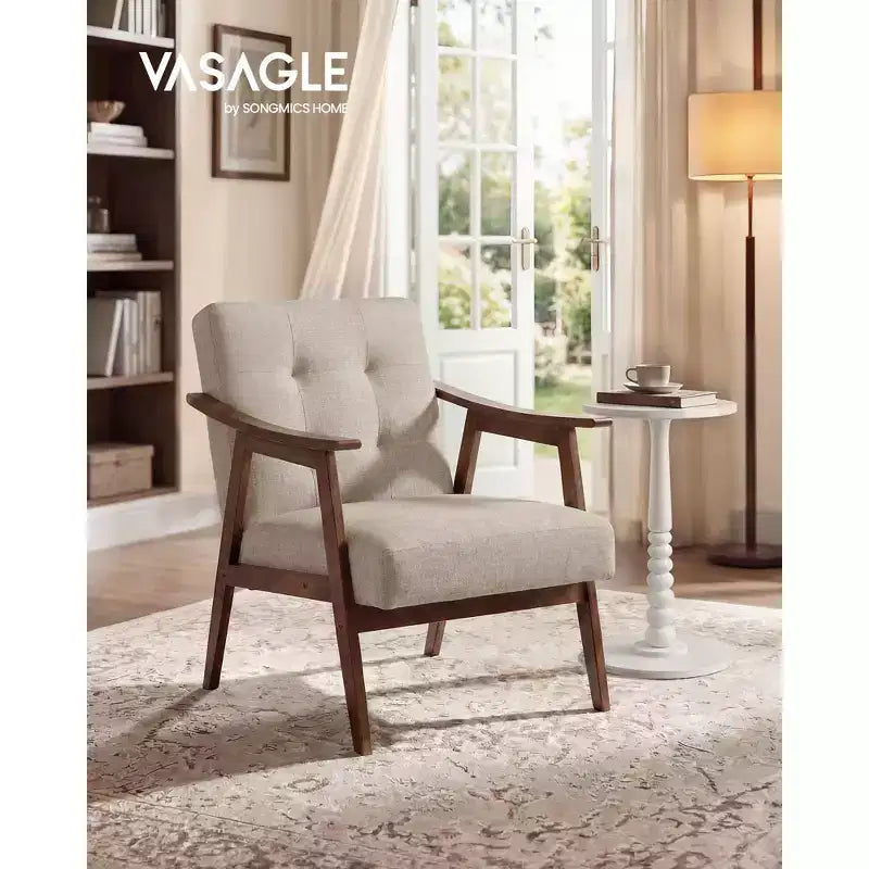 Poltrona imbottita in similpelle trapuntata beige/nero/marrone/bianco, stile Mid-Century, seduta singola