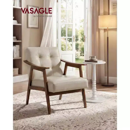Poltrona imbottita in similpelle trapuntata beige/nero/marrone/bianco, stile Mid-Century, seduta singola