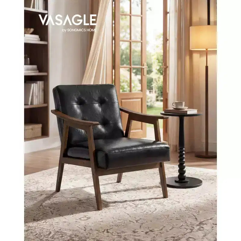 Poltrona imbottita in similpelle trapuntata beige/nero/marrone/bianco, stile Mid-Century, seduta singola