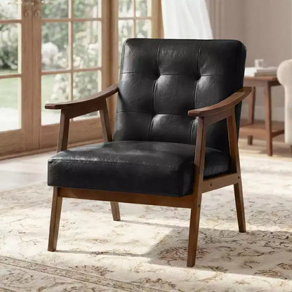 Poltrona imbottita in similpelle trapuntata beige/nero/marrone/bianco, stile Mid-Century, seduta singola