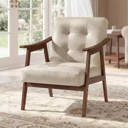 Poltrona imbottita in similpelle trapuntata beige/nero/marrone/bianco, stile Mid-Century, seduta singola