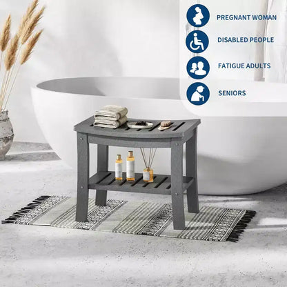 Panca doccia in HDPE nero/grigio con ripiano portaoggetti, senza braccioli, 181 kg, 1 persona