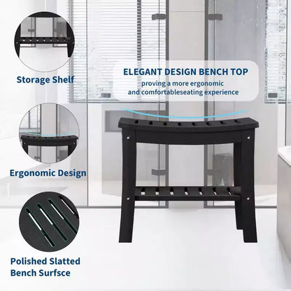 Panca doccia in HDPE nero/grigio con ripiano portaoggetti, senza braccioli, 181 kg, 1 persona
