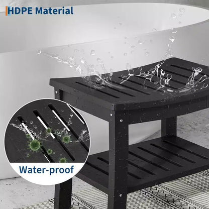 Panca doccia in HDPE nero/grigio con ripiano portaoggetti, senza braccioli, 181 kg, 1 persona