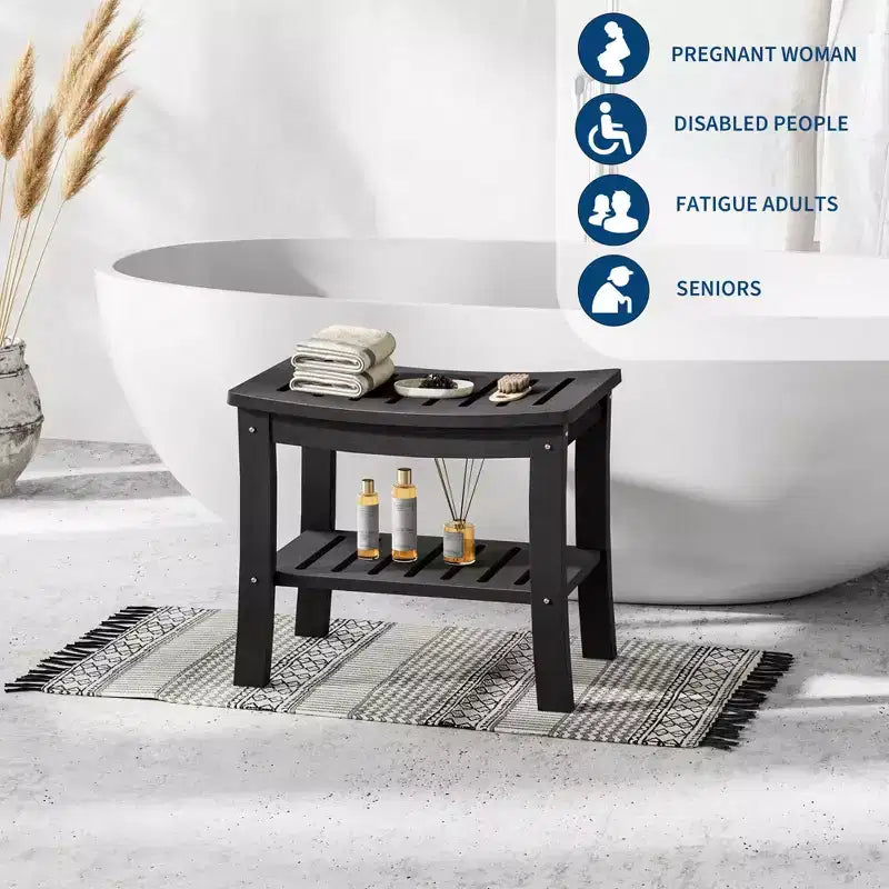 Panca doccia in HDPE nero/grigio con ripiano portaoggetti, senza braccioli, 181 kg, 1 persona