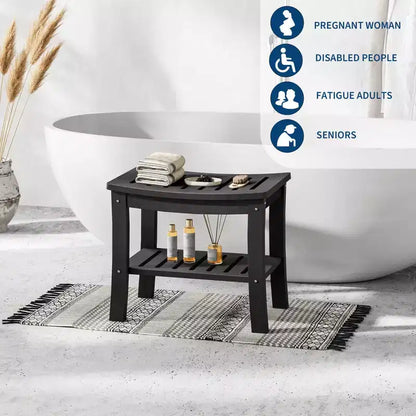 Panca doccia in HDPE nero/grigio con ripiano portaoggetti, senza braccioli, 181 kg, 1 persona