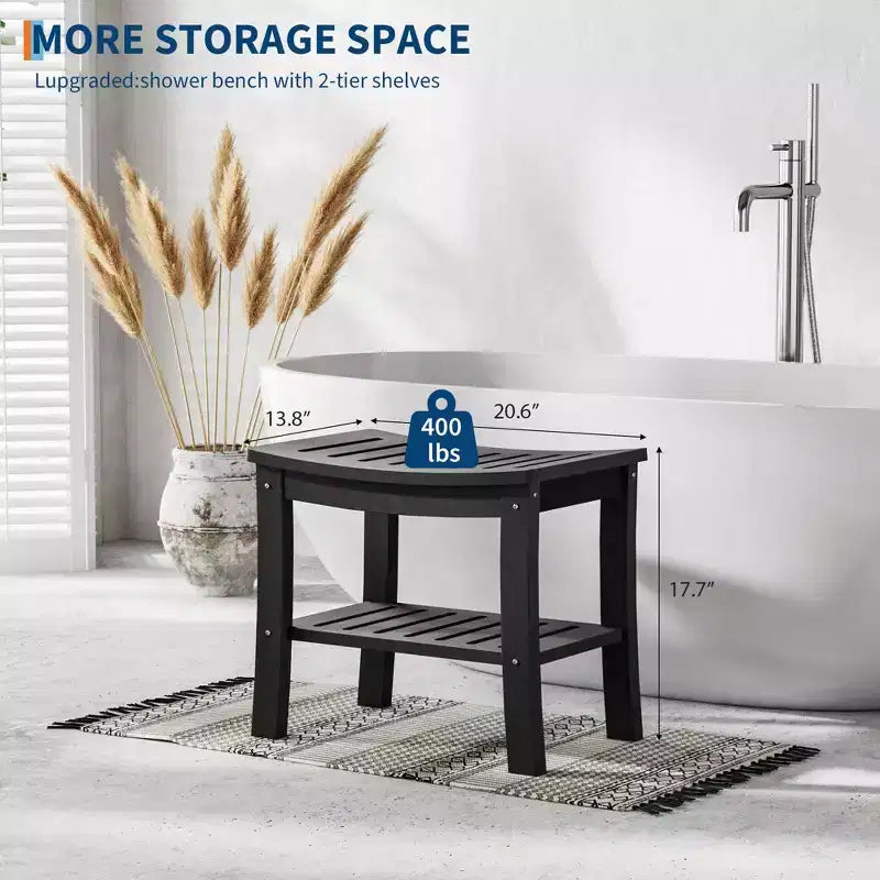Panca doccia in HDPE nero/grigio con ripiano portaoggetti, senza braccioli, 181 kg, 1 persona