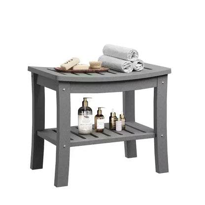 Panca doccia in HDPE nero/grigio con ripiano portaoggetti, senza braccioli, 181 kg, 1 persona