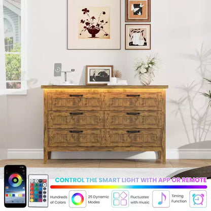 Cassettiera a 6 cassetti Nera / Marrone / Naturale / Bianca con Luce LED e Stazione di Ricarica, per 1 Persona