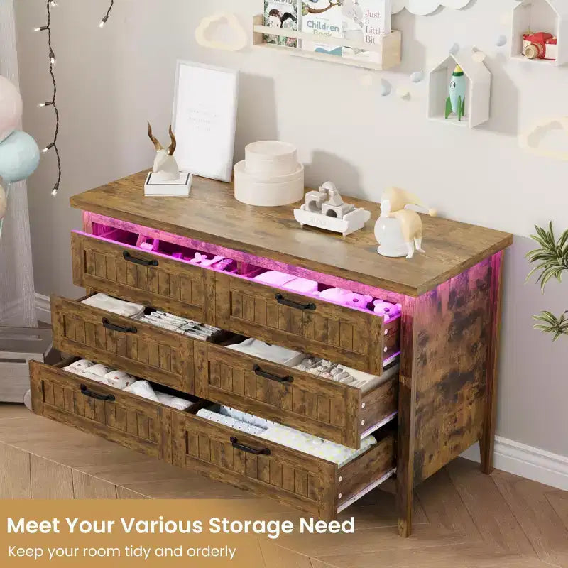 Cassettiera a 6 cassetti Nera / Marrone / Naturale / Bianca con Luce LED e Stazione di Ricarica, per 1 Persona