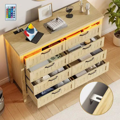 Cassettiera a 6 cassetti Nera / Marrone / Naturale / Bianca con Luce LED e Stazione di Ricarica, per 1 Persona