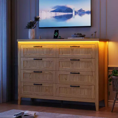 Cassettiera a 6 cassetti Nera / Marrone / Naturale / Bianca con Luce LED e Stazione di Ricarica, per 1 Persona