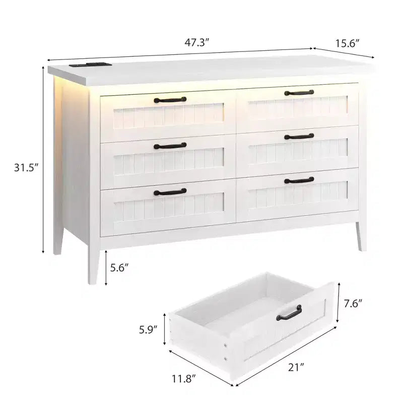 Cassettiera a 6 cassetti Nera / Marrone / Naturale / Bianca con Luce LED e Stazione di Ricarica, per 1 Persona