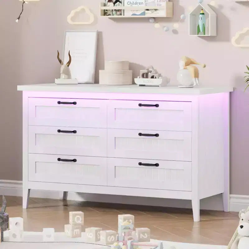 Cassettiera a 6 cassetti Nera / Marrone / Naturale / Bianca con Luce LED e Stazione di Ricarica, per 1 Persona