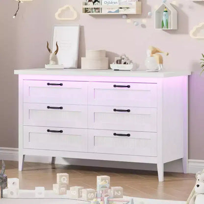 Cassettiera a 6 cassetti Nera / Marrone / Naturale / Bianca con Luce LED e Stazione di Ricarica, per 1 Persona