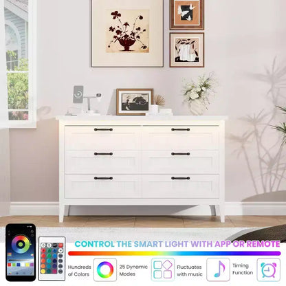 Cassettiera a 6 cassetti Nera / Marrone / Naturale / Bianca con Luce LED e Stazione di Ricarica, per 1 Persona