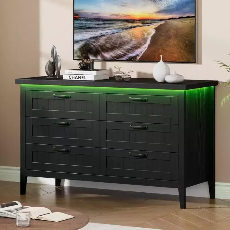 Cassettiera a 6 cassetti Nera / Marrone / Naturale / Bianca con Luce LED e Stazione di Ricarica, per 1 Persona