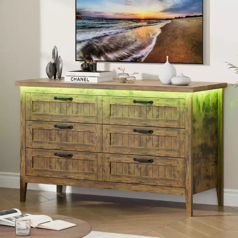 Cassettiera a 6 cassetti Nera / Marrone / Naturale / Bianca con Luce LED e Stazione di Ricarica, per 1 Persona