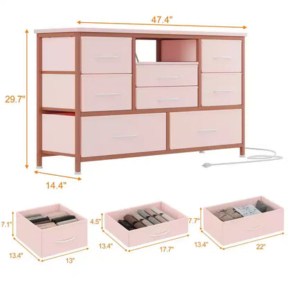 Mobile TV marrone con 8 cassetti, luci LED e presa di corrente integrata