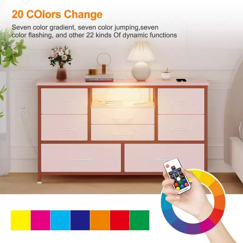 Mobile TV marrone con 8 cassetti, luci LED e presa di corrente integrata