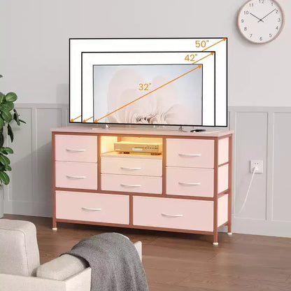 Mobile TV marrone con 8 cassetti, luci LED e presa di corrente integrata