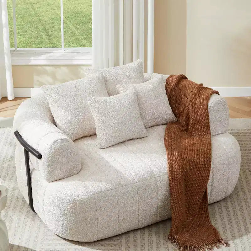 Chaise longue oversize in bouclé beige/kaki, 1 posto