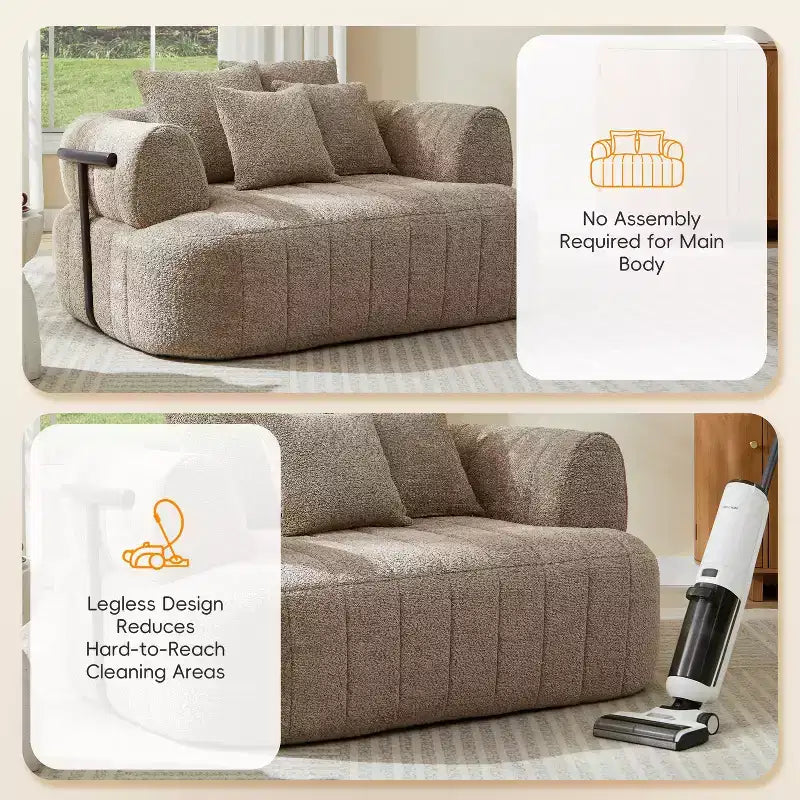 Chaise longue oversize in bouclé beige/kaki, 1 posto