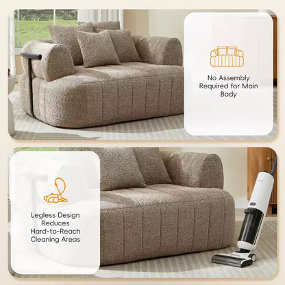 Chaise longue oversize in bouclé beige/kaki, 1 posto