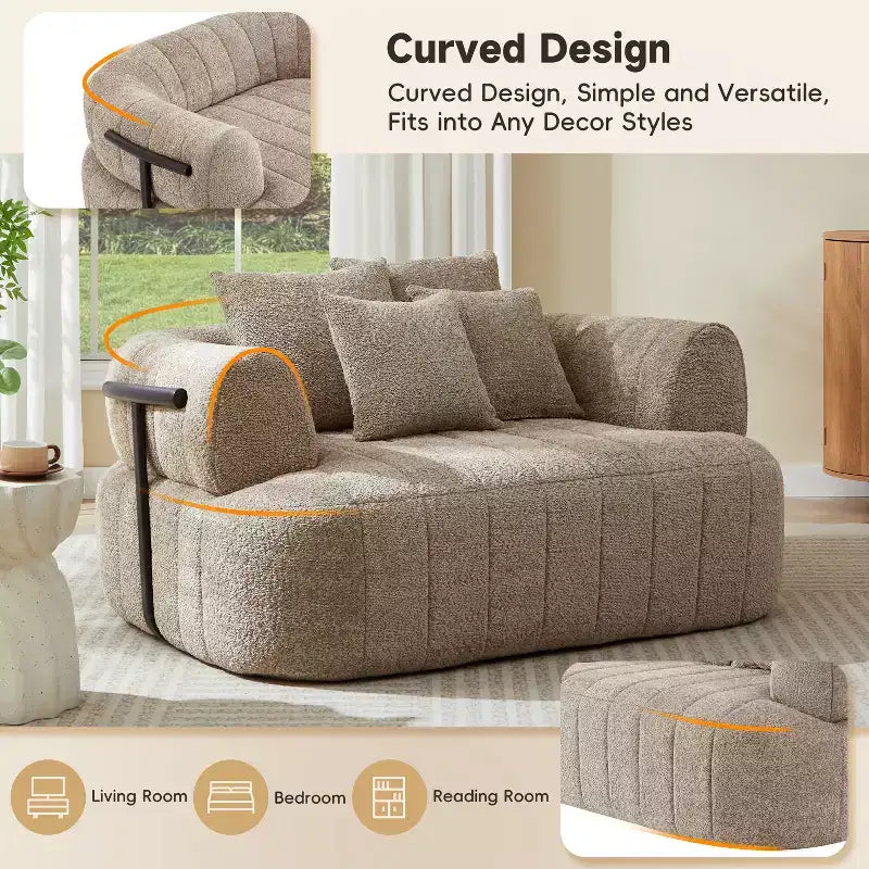 Chaise longue oversize in bouclé beige/kaki, 1 posto