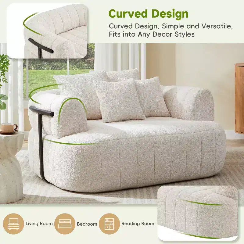 Chaise longue oversize in bouclé beige/kaki, 1 posto